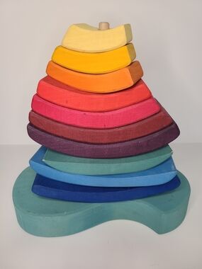Grimm's Large Wooden Stacking Tower Sailboat Rainbow Complete